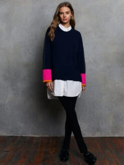 Racing Stripe Sweater - Navy/Pepper