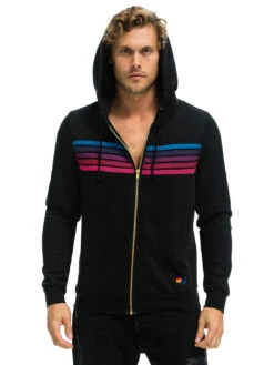 5 Stripe Zip Hoodie - Black Pink Purple