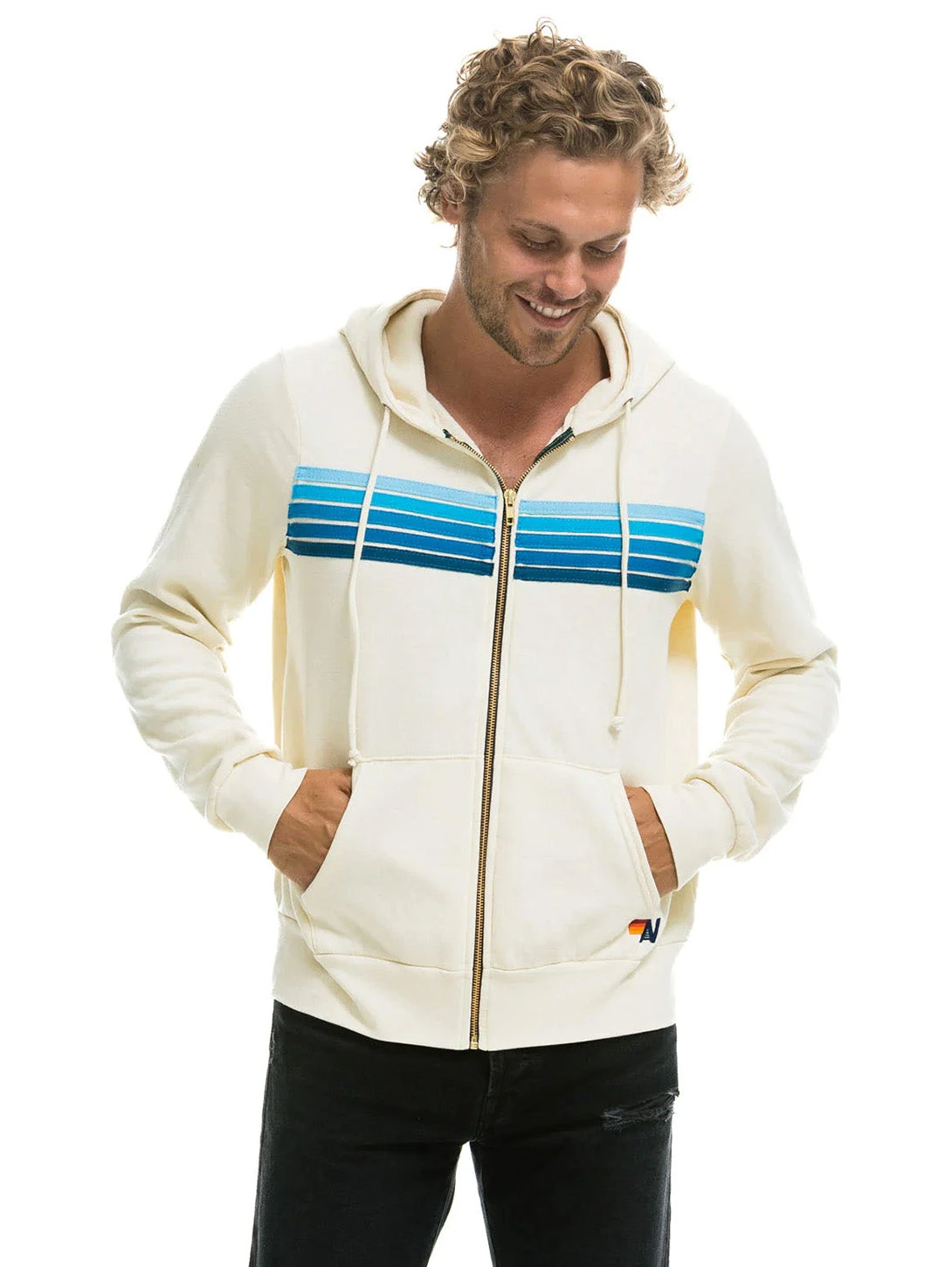 5 Stripe Hoodie - Vintage White 5 5 Stripe Hoodie - Vintage White - Image 3