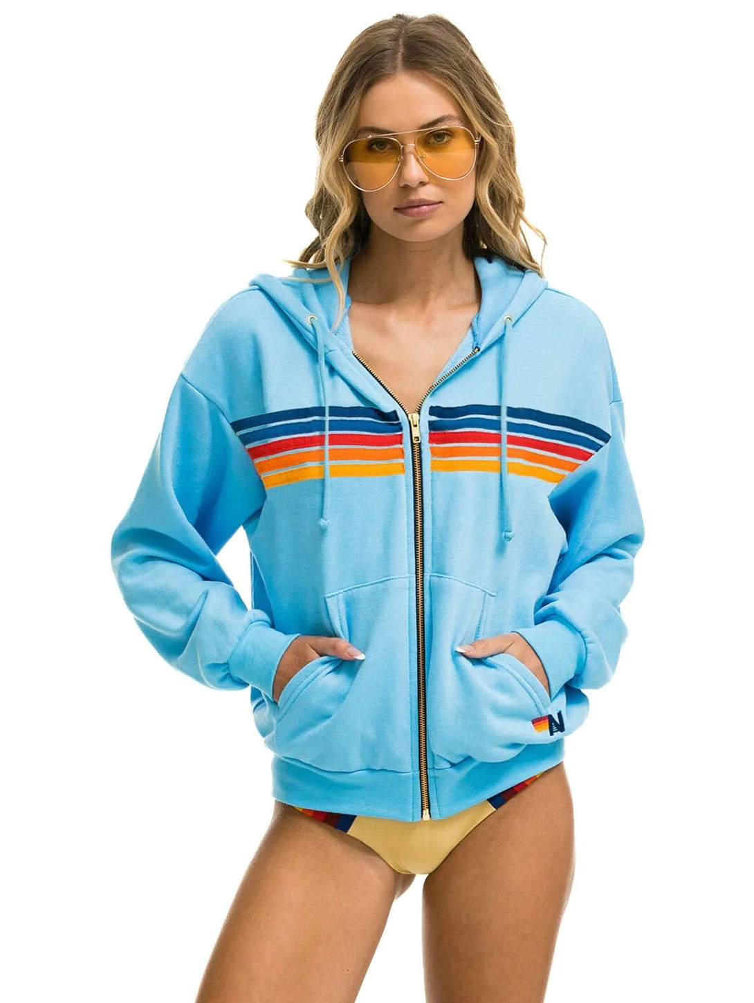 5 Stripe Zip Hoodie - Sky 2 4 5 Stripe Zip Hoodie - Sky 2 - Image 2