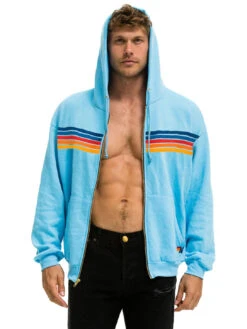 5 Stripe Zip Hoodie - Sky 2