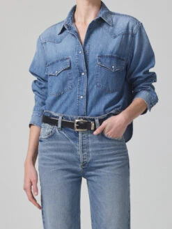 CITIZENS OF HUMANITY Cropped Western Shirt - Carolina Blue