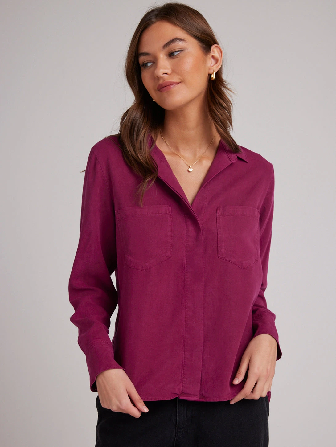 Split Back Button Down Shirt - Deep Magenta 3 Split Back Button Down Shirt - Deep Magenta