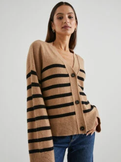 RAILS Geneva Cardigan - Camel Black Stripe
