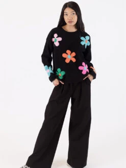 Jody Flower Sweater - Black