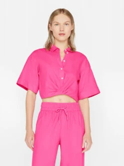FRAME Cropped Twist Front Shirt - Flamingo