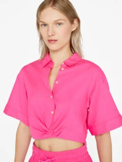 FRAME Cropped Twist Front Shirt - Flamingo -MOTHER || FRAME || RAILS Sales Store LWSH2828 FLAMINGO FRSU23EC WOMENS DAY 03 0912HR
