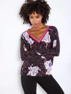 Wild Side V-Neck Sweater - Java/Purple