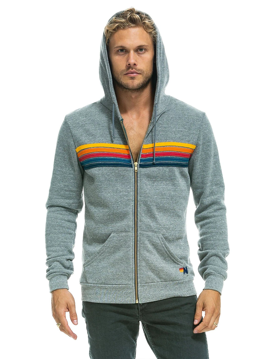 5 Stripe Hoodie - Heather Grey 5 5 Stripe Hoodie - Heather Grey - Image 3