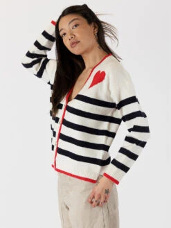 Riva Heart Cardigan - White Navy Stripe -MOTHER || FRAME || RAILS Sales Store RIVA F23 WHITE NAVYSTRIPE 2