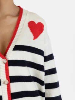Riva Heart Cardigan - White Navy Stripe -MOTHER || FRAME || RAILS Sales Store RIVA F23 WHITE NAVYSTRIPE 5