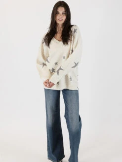 Shelly Star Sweater - White/Grey 12 Shelly Star Sweater - White/Grey -MOTHER || FRAME || RAILS Sales Store SHELLY F23 WHITE LIGHTGREY 1