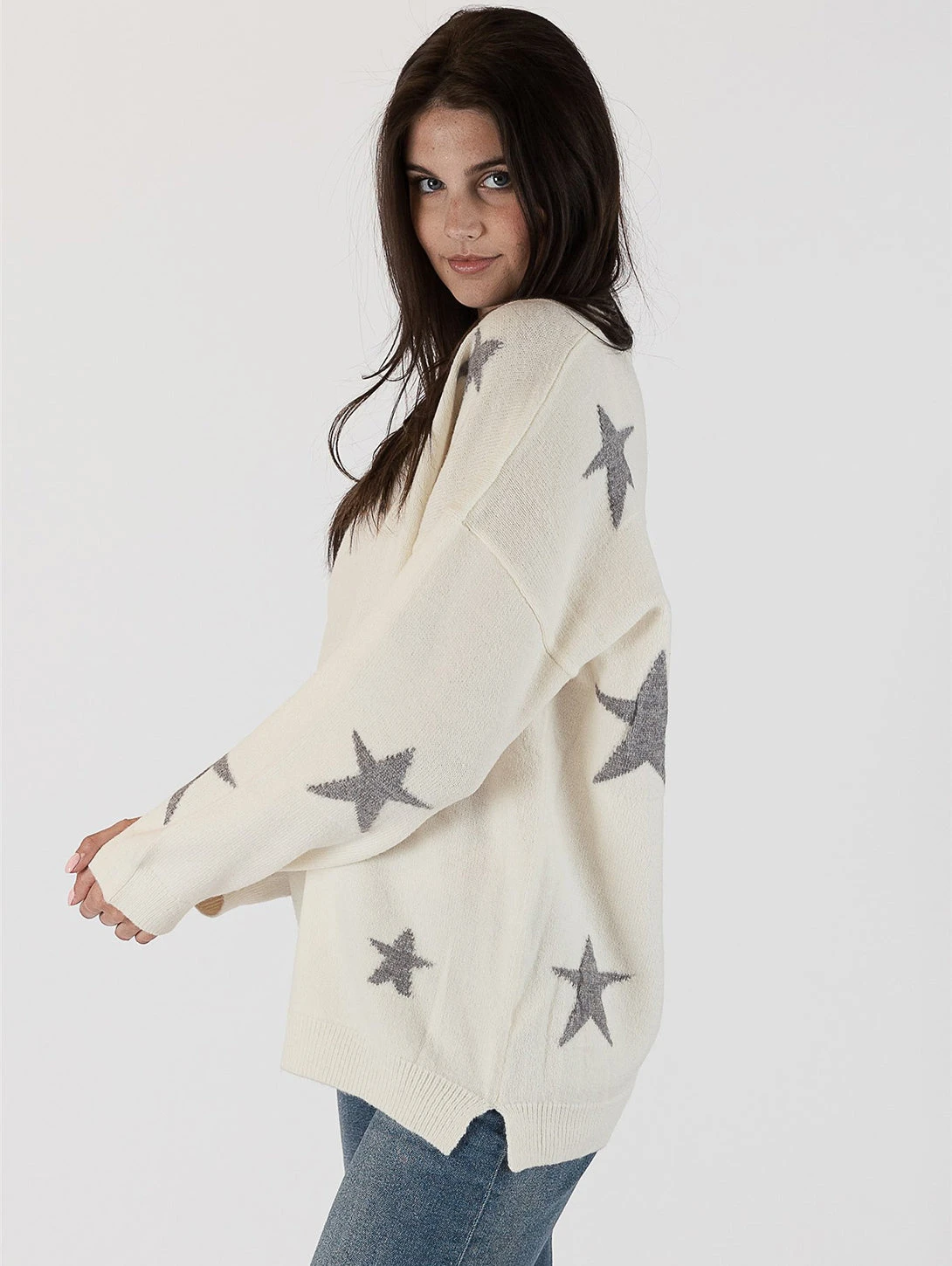 Shelly Star Sweater - White/Grey 4 Shelly Star Sweater - White/Grey - Image 2