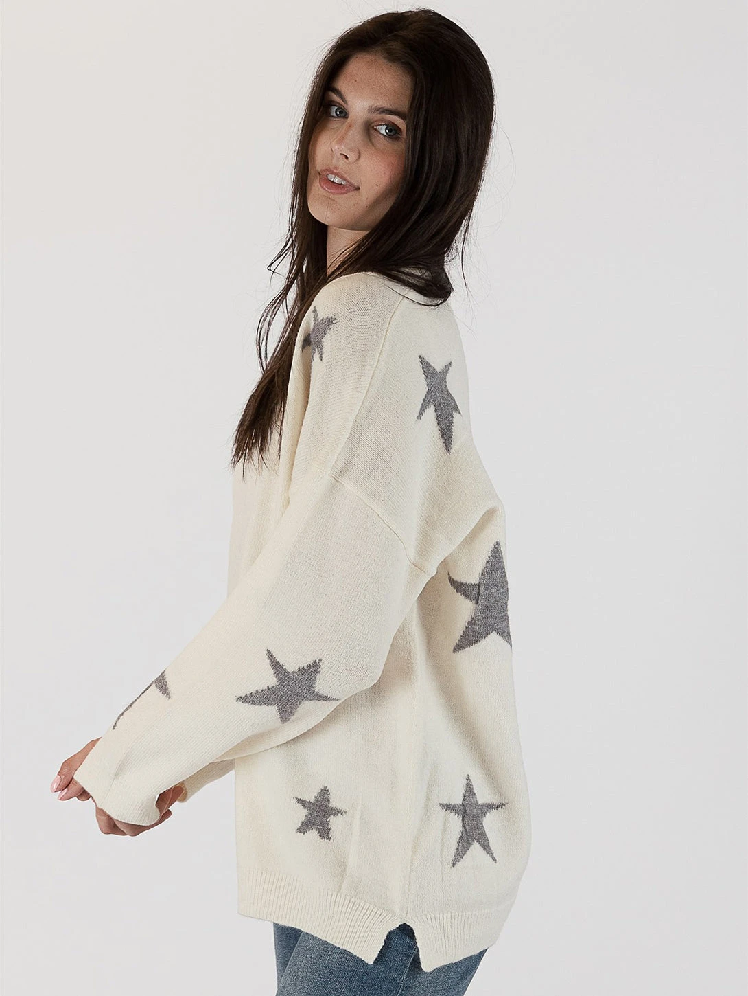 Shelly Star Sweater - White/Grey 5 Shelly Star Sweater - White/Grey - Image 3