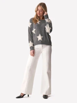 Alyssa Star Fringed Sweater - Grey