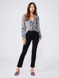 Paige Cindy High Straight Jean - Black Shadow