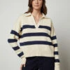Velvet Lucie Stripe Polo Sweater - Cream/Navy -MOTHER || FRAME || RAILS Sales Store cot cash lucie05 cream navy vera04 night 0923
