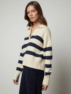 Velvet Lucie Stripe Polo Sweater - Cream/Navy -MOTHER || FRAME || RAILS Sales Store cot cash lucie05 cream navy vera04 night 0933
