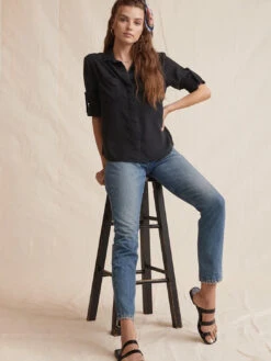 Split Back Button Down Shirt - Black -MOTHER || FRAME || RAILS Sales Store sb blk 024 cf99df56 6728 4db4 909c 3e8504b79eac