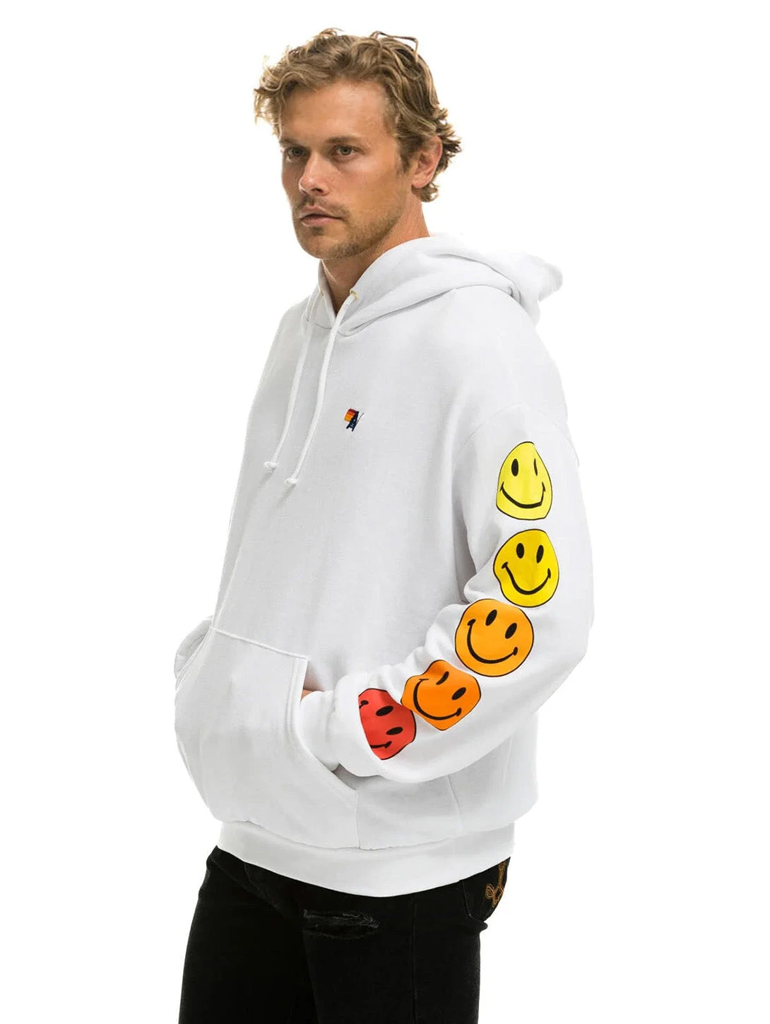 Smiley Sunset Pullover Relaxed Hoodie - White 5 Smiley Sunset Pullover Relaxed Hoodie - White - Image 3