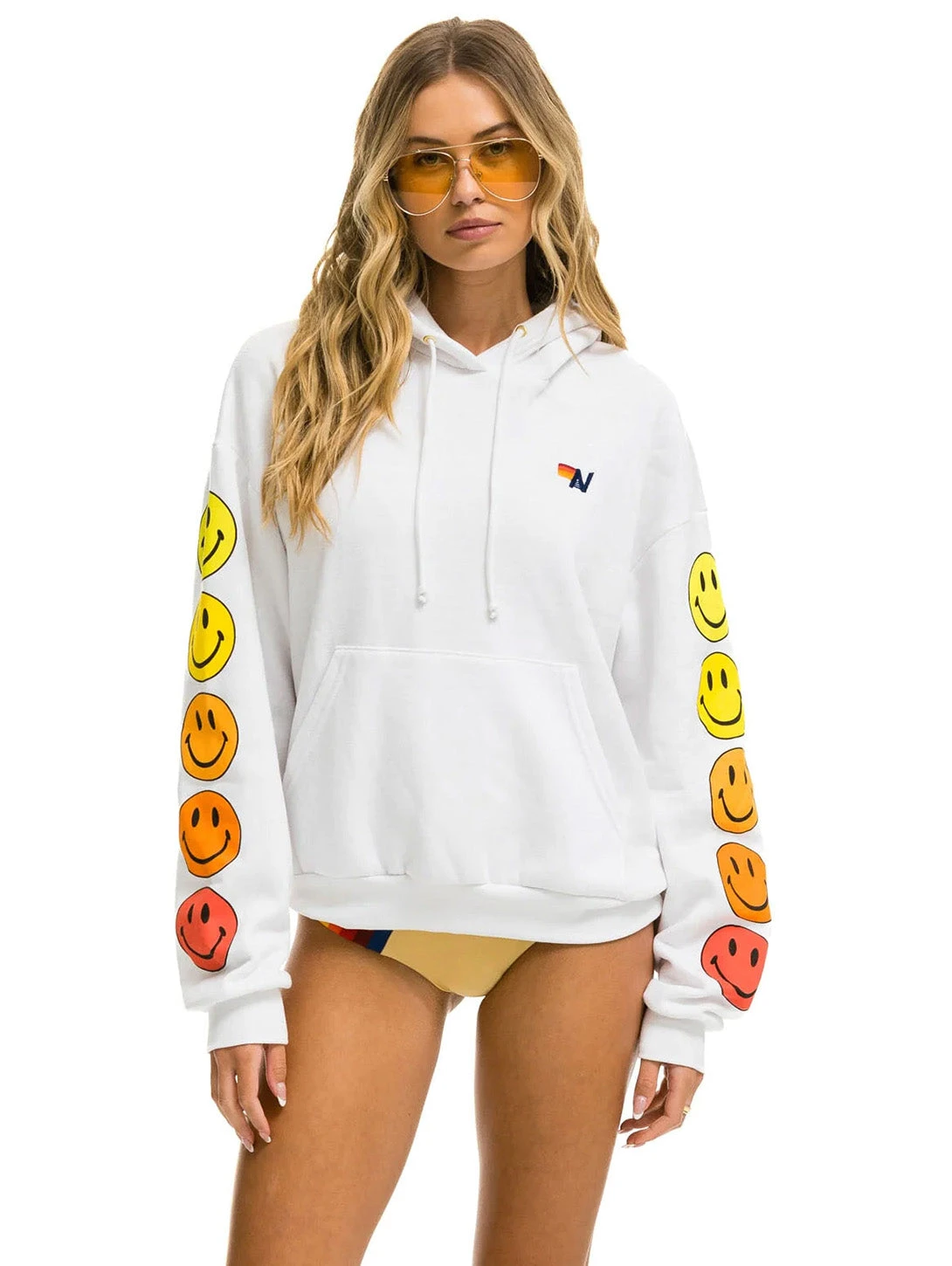Smiley Sunset Pullover Relaxed Hoodie - White 4 Smiley Sunset Pullover Relaxed Hoodie - White - Image 2